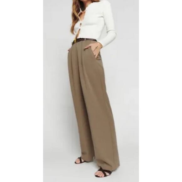 REFORMATION Mason Pants •Women 4 PETITE•Wide Leg Trouser Office Pleated Tan $178 - Picture 4 of 12